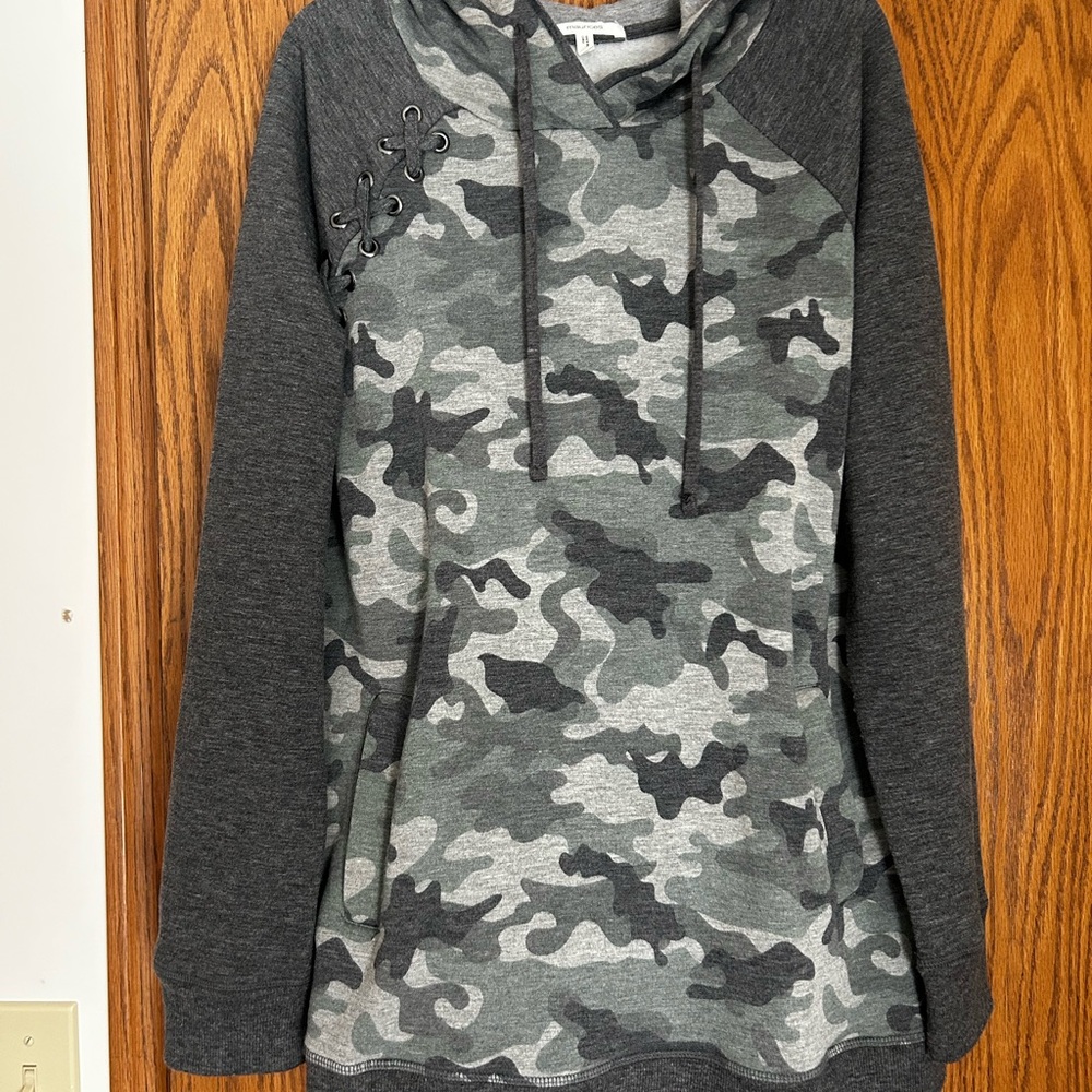 Maurices Gray Camo Women’s Hoodie with Lace-Up Detail